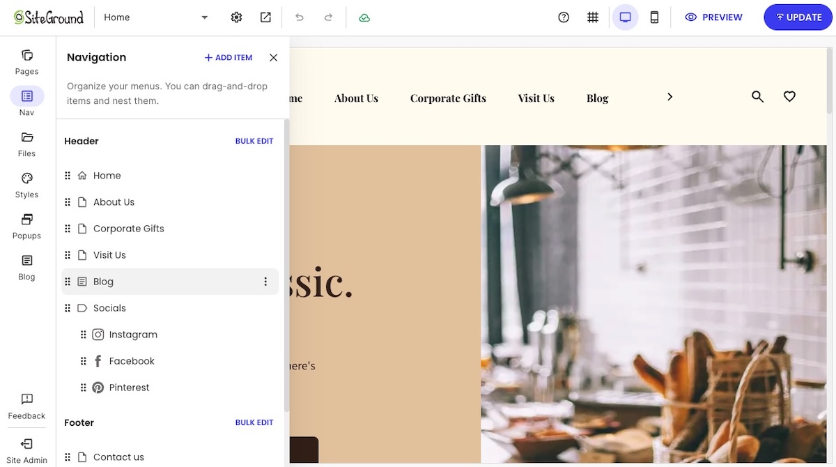Adding your blog to your site navigation in your website builder