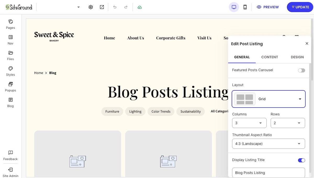 Choosing the layout and design of a blog posting page