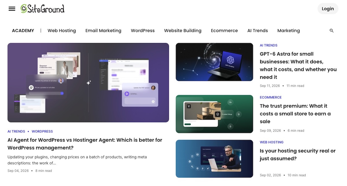 Example of a blog with different categories linked across the top