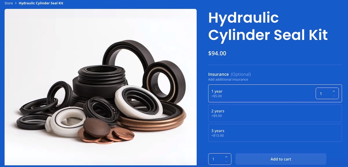 Example of an insurance product customization for an online product