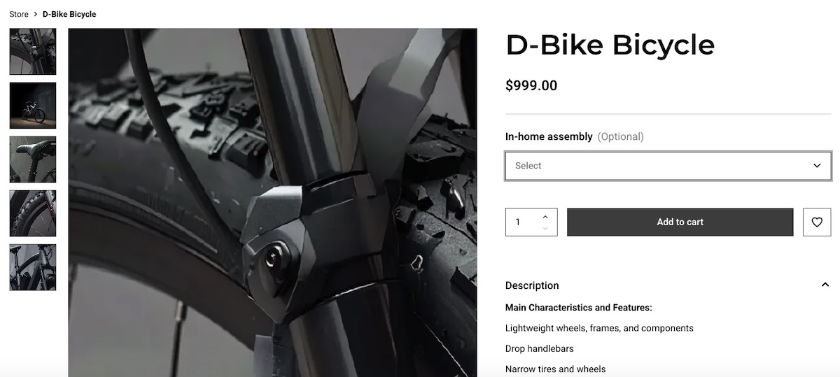 Example of assembly as an online product add on (for a bike)