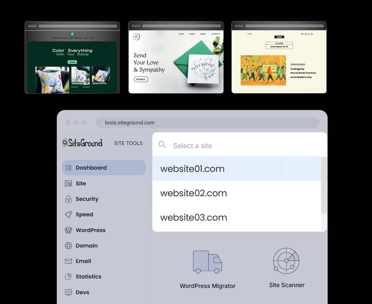 Managing multiple sites in SiteGround Site Tools