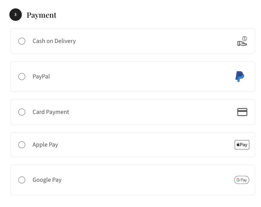 Online checkout with recognizable payment options and logos