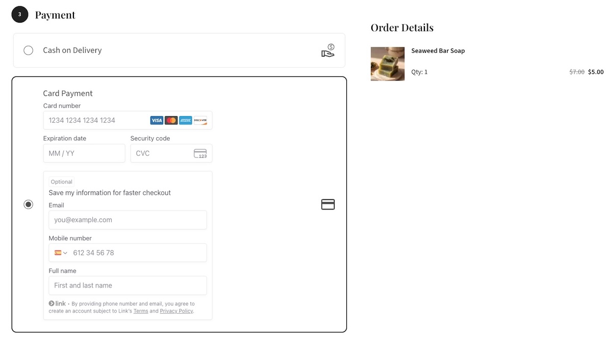Online store checkout with visual reinforcement of checkout area