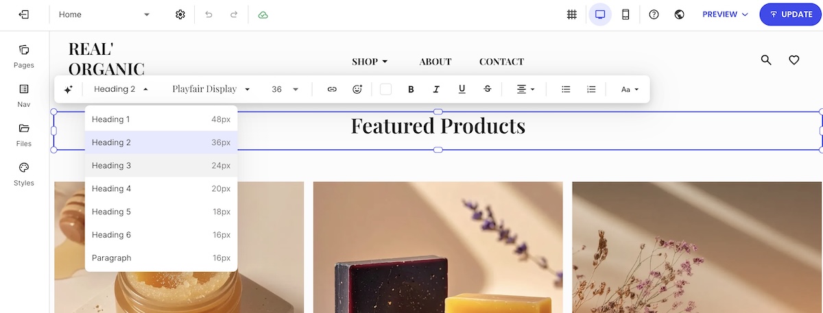 SiteGround Website Builder with easy to edit headers