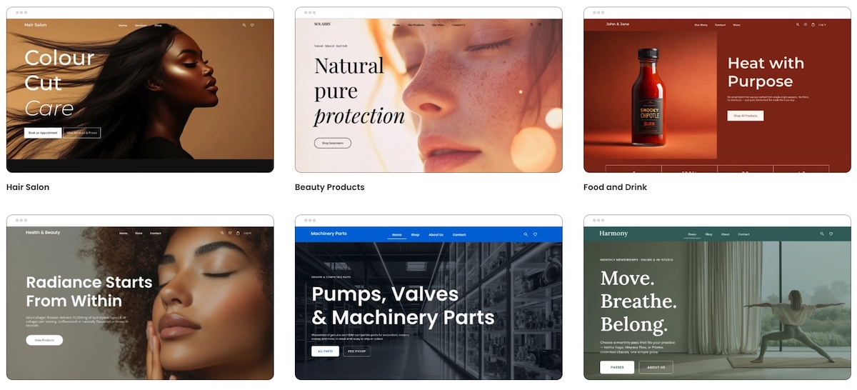 Website template options from SiteGround Website Builder