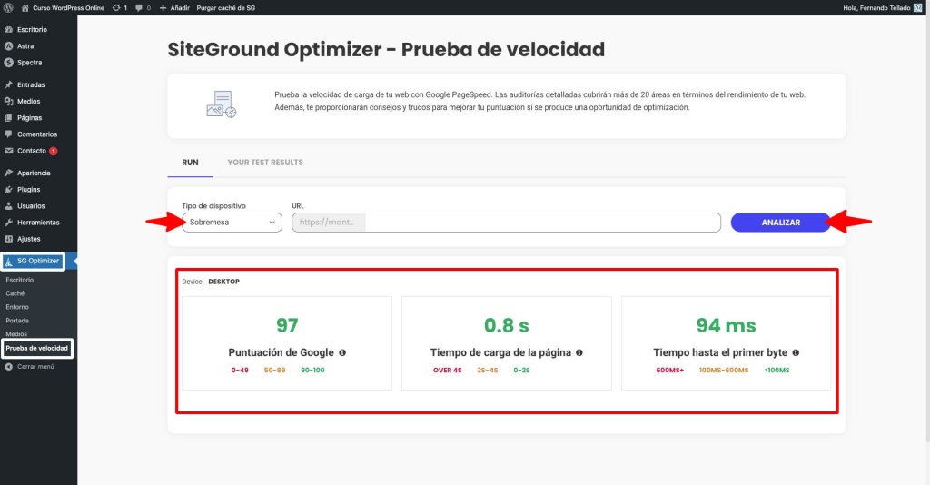 Prueba de velocidad de SG Optimizer