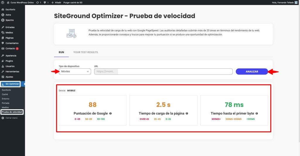Prueba de velocidad de SG Optimizer