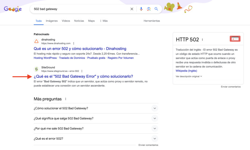 Google “502 bad gateway”