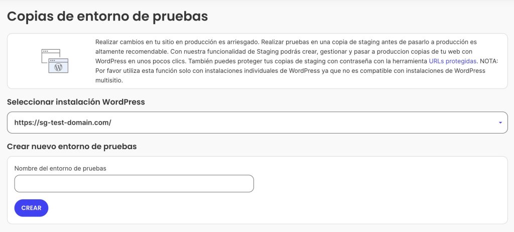 Una captura de pantalla de la página del panel de control de Site Tools de SiteGround, donde puedes crear una copia de Staging de tu sitio de WordPress.