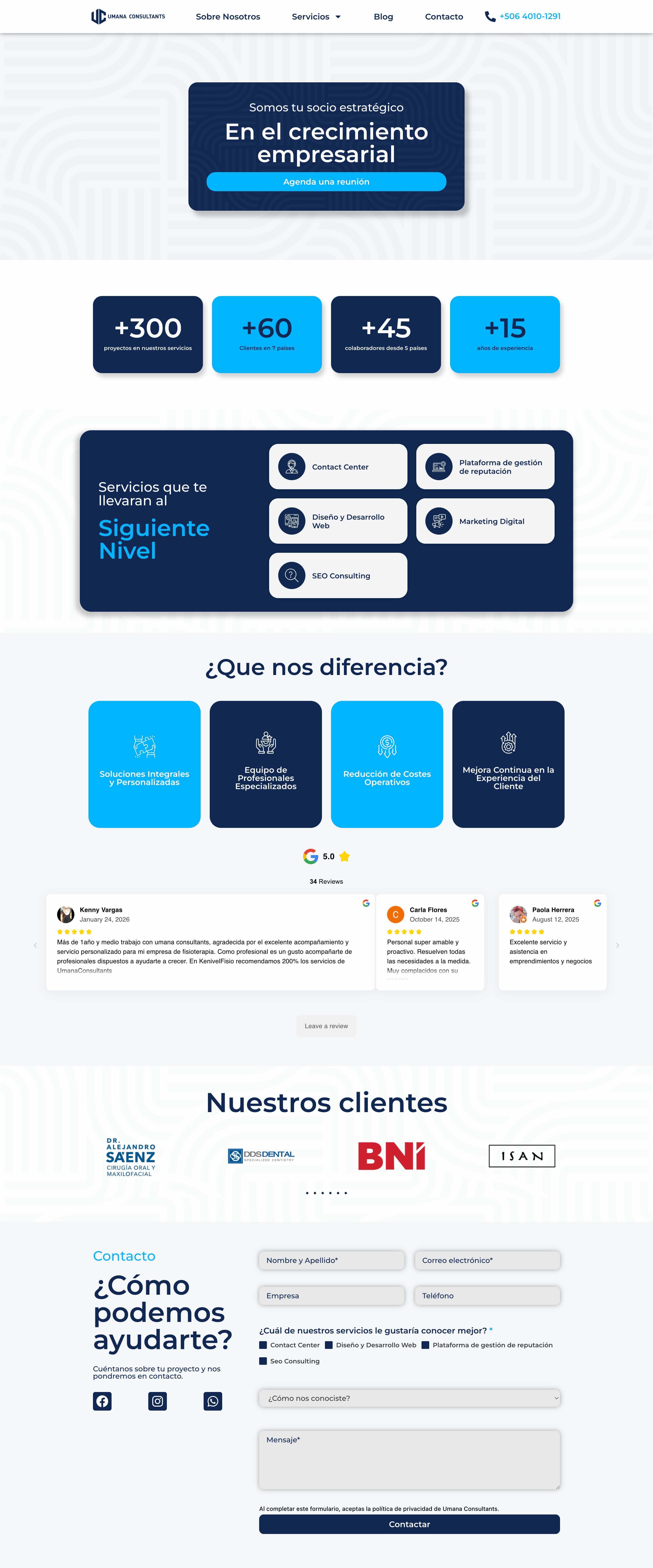 captura de pantalla de la landing page de Umana Consultants