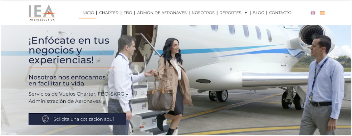 Captura de pantalla de la parte superior de la pagina web de Interejecutiva