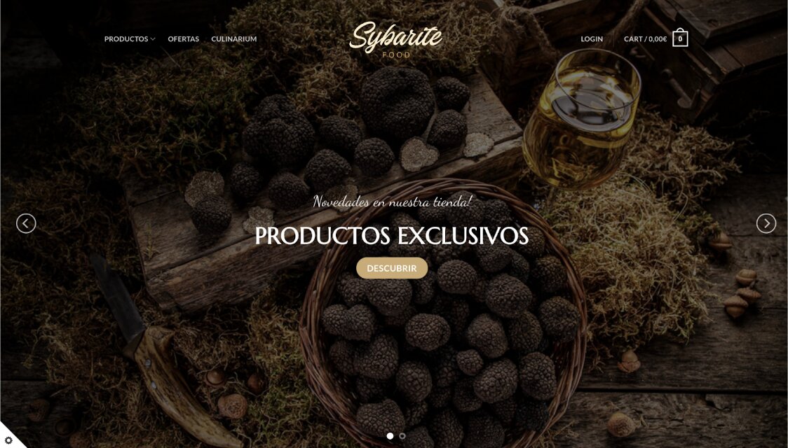 Captura de pantalla de la parte superior de la pagina web de Sybarite Food