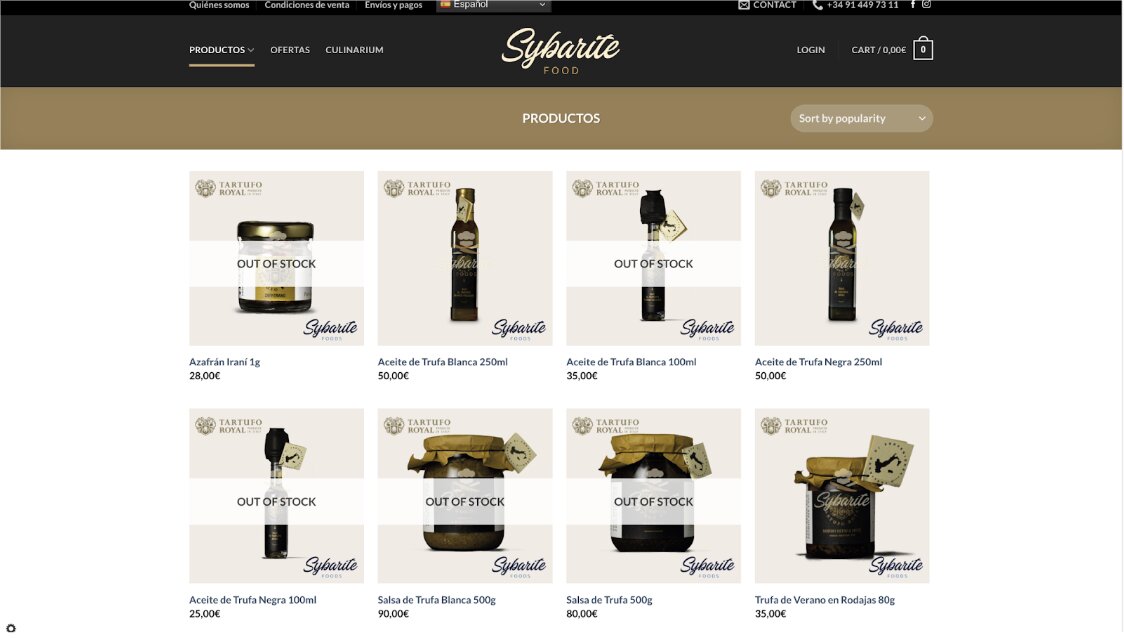 Captura de pantalla de la parte inferior de la pagina web de Sybarite Food