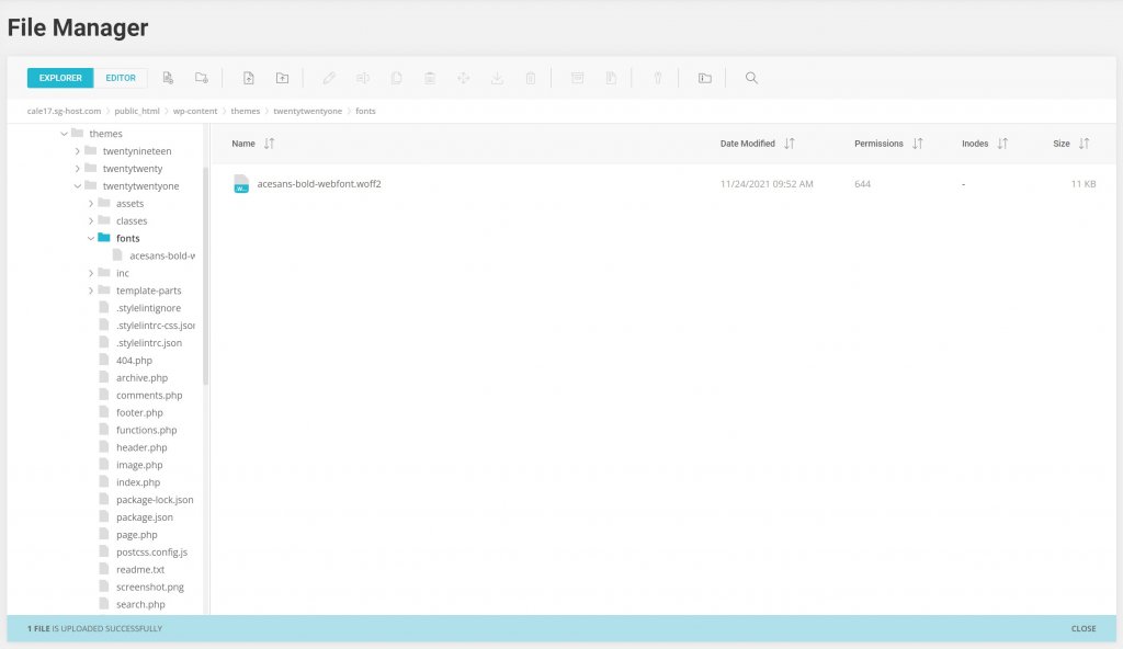 Captura del administrador de archivos para fuentes