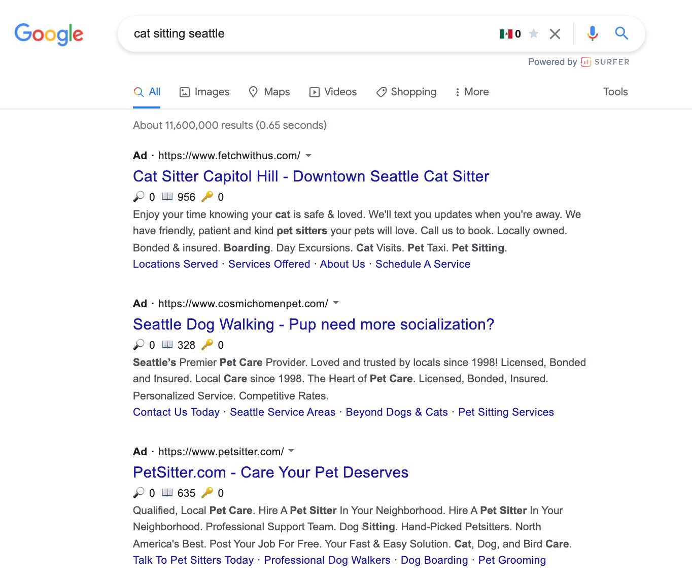 Captura de ejemplo de anuncios SEO