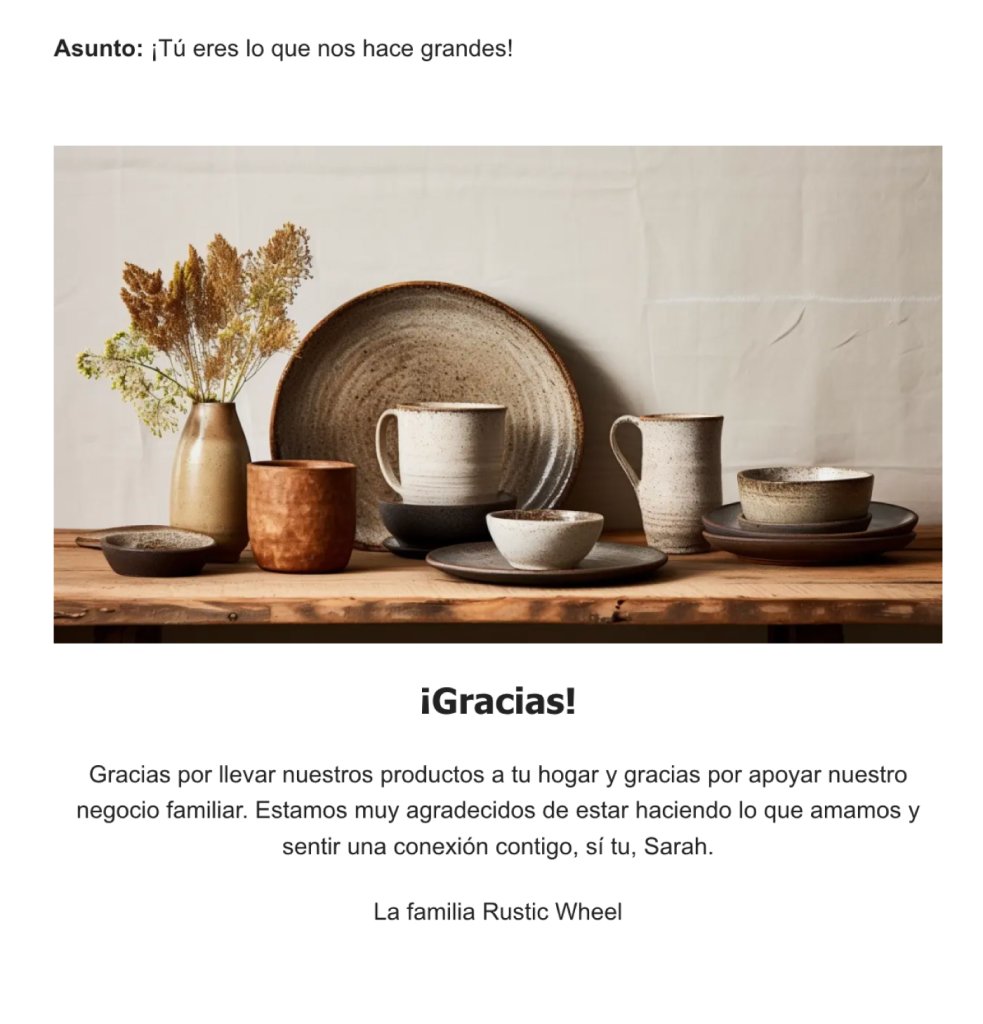 Captura ejemplo de email de agradecimiento