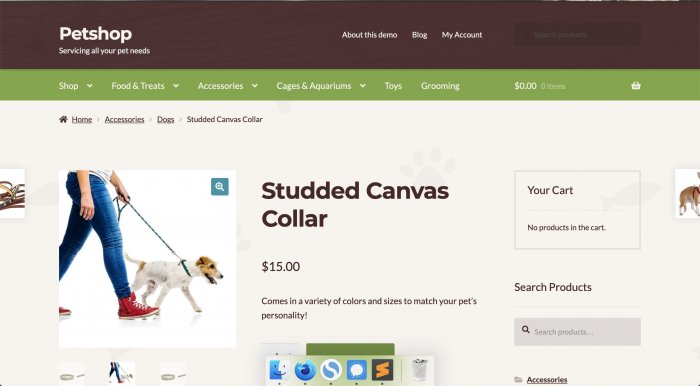 Captura de pantalla de PetShop WooCommerce como buen ejemplo 