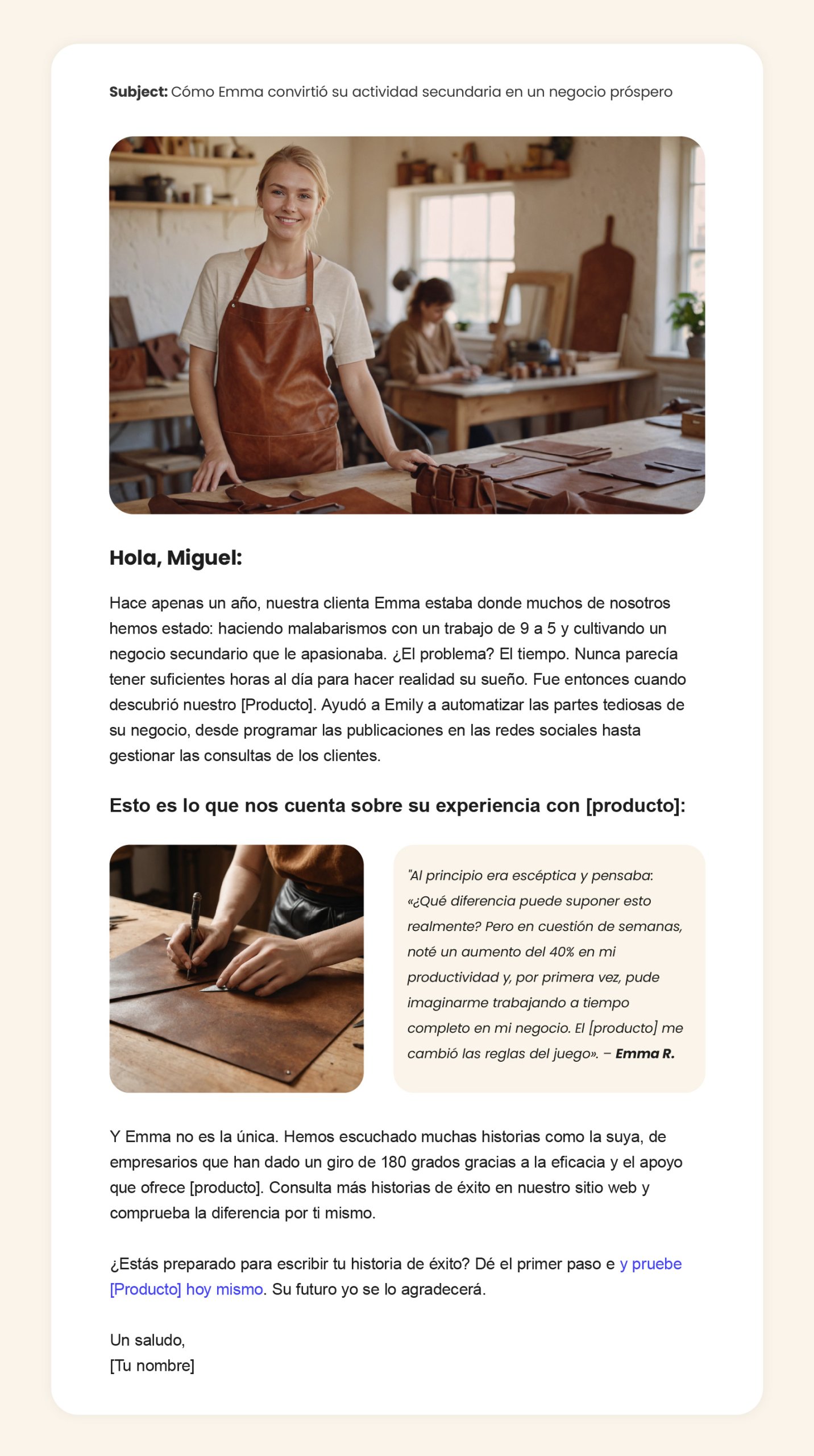 Captura de un ejemplo de email de éxito 1