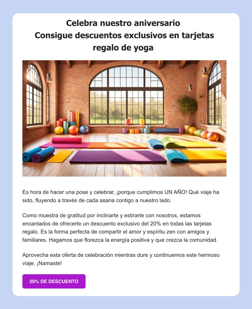 Captura ejemplo plantilla en email marketing