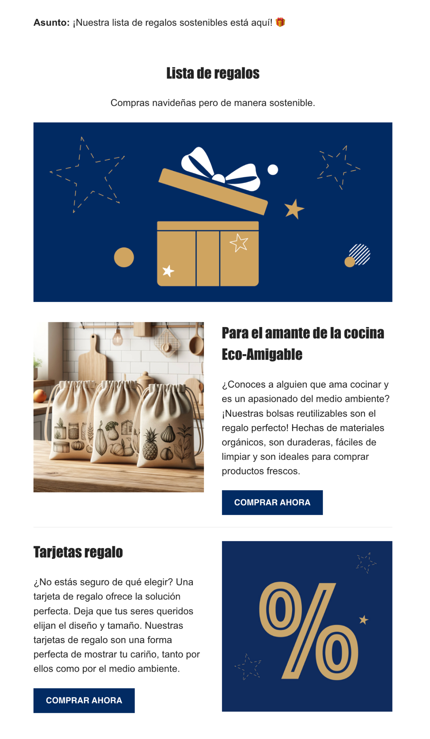 Captura de email con guía de regalos
