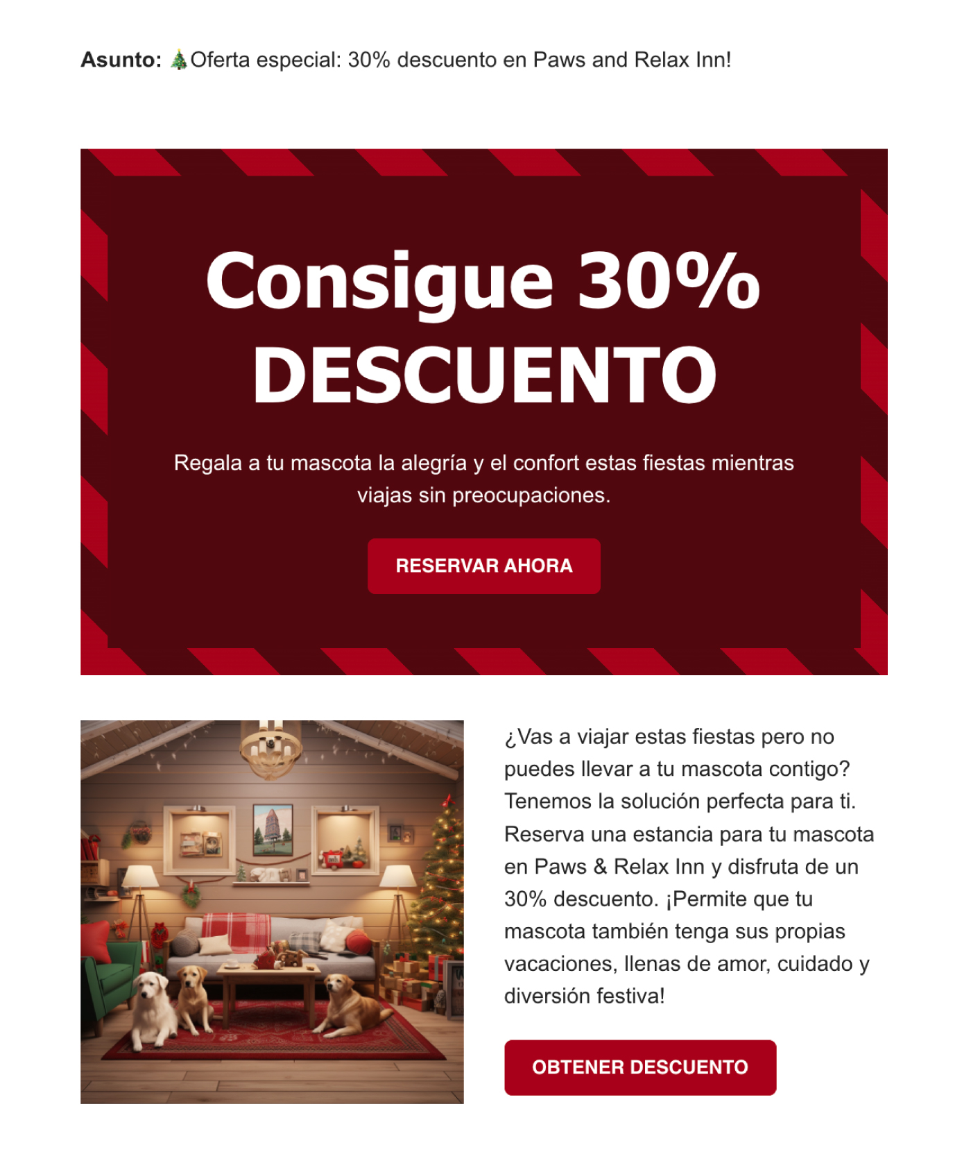 Captura de email con promociones navideñas