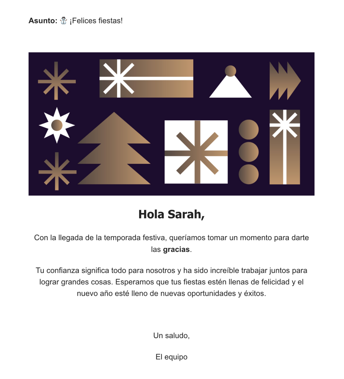 Captura email de felicitaciones