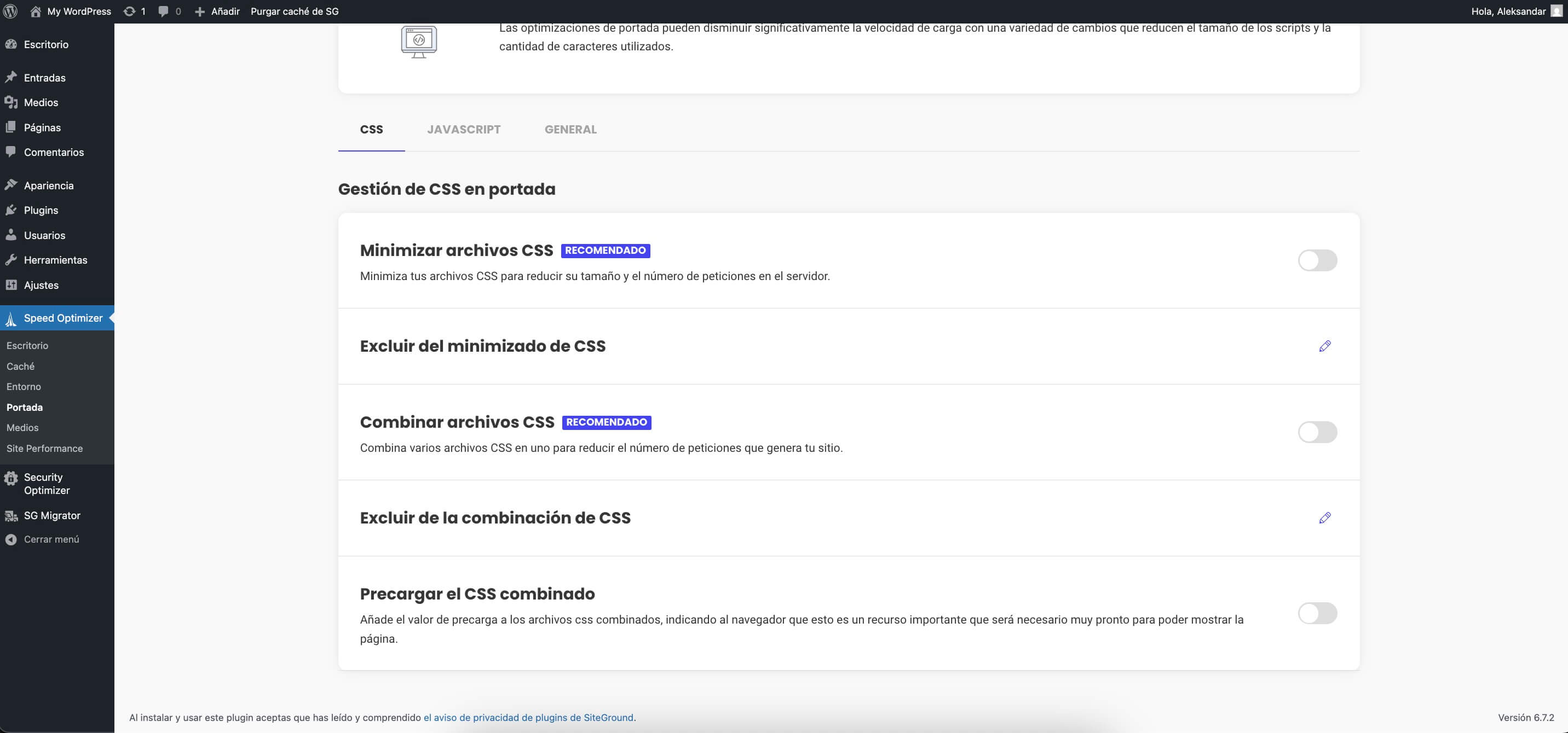 Captura ejemplo de ajustes CSS