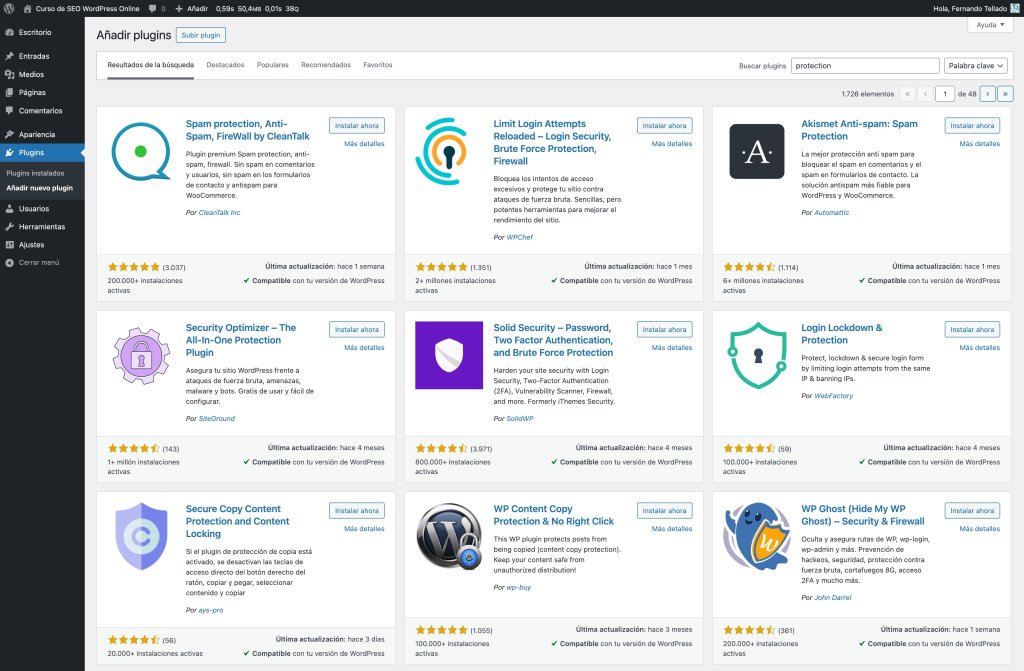 Captura plugins de seguridad