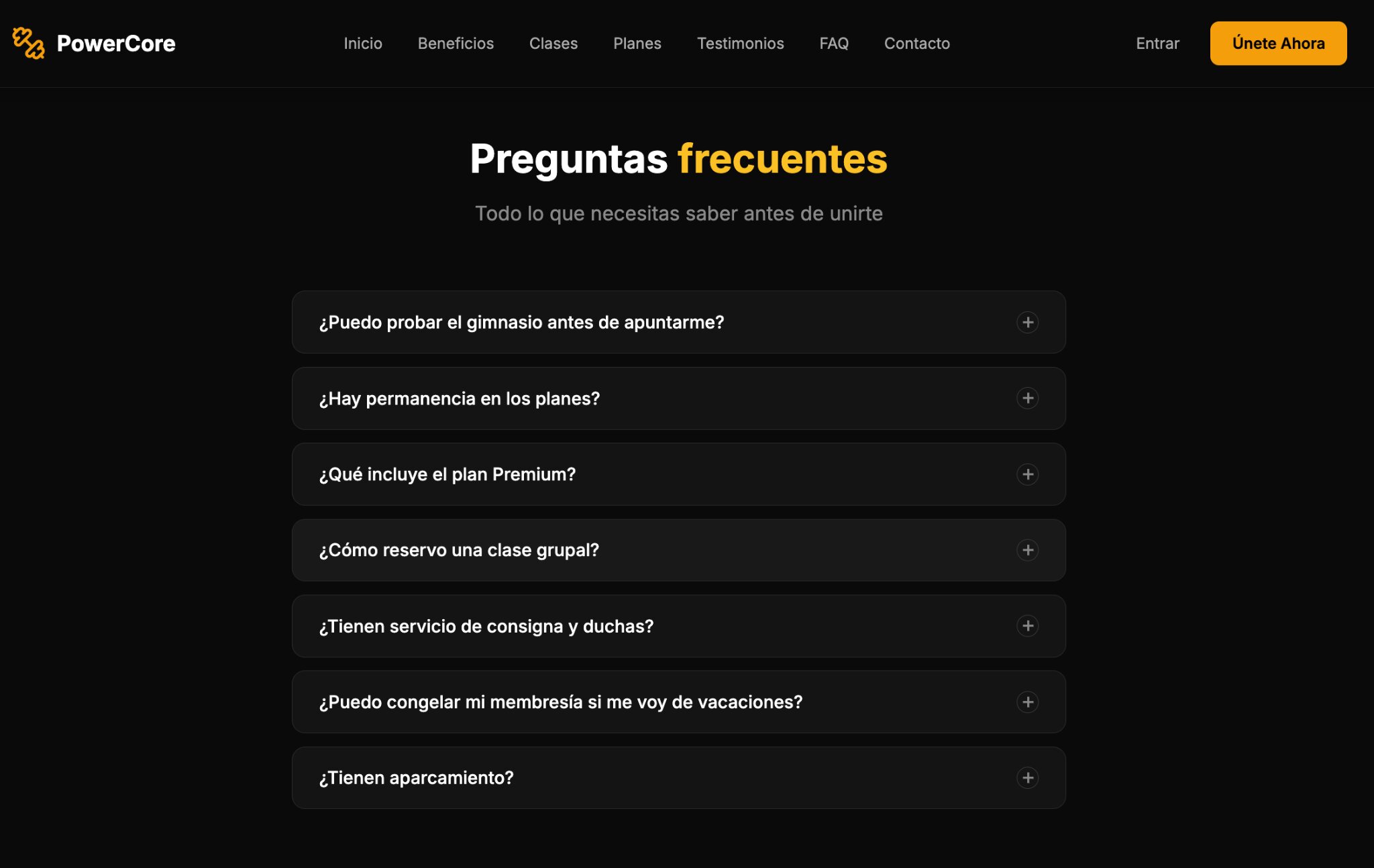ejemplo de la estructura de la pagina FAQ