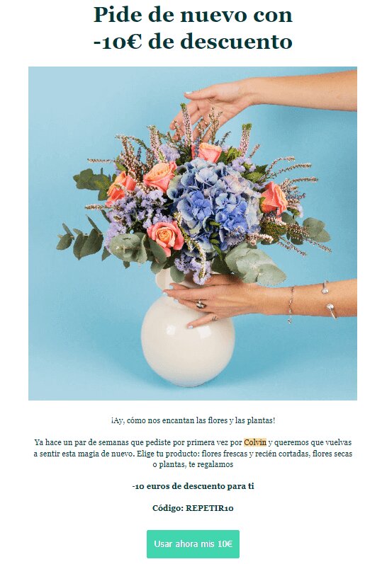 Captura ejemplo correo de reactivación clientes