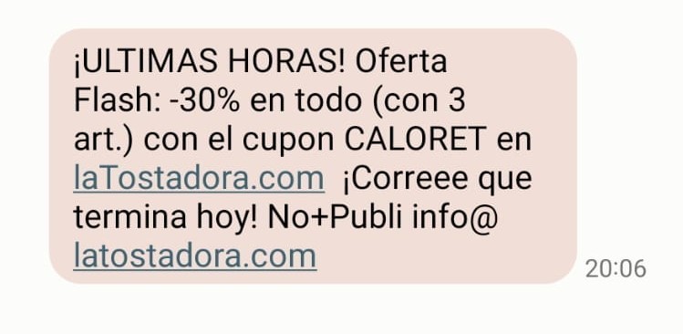 Captura ejemplo de cupón por SMS