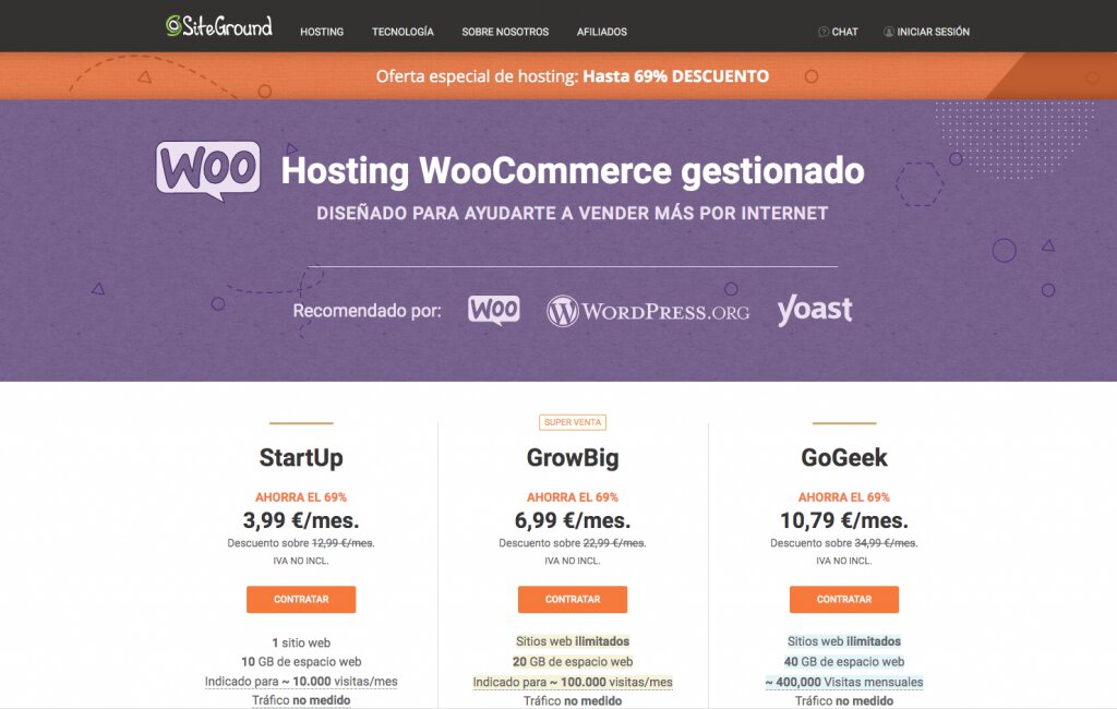 Captura ecommerce de SiteGround