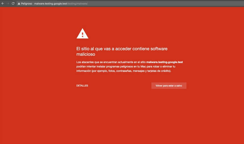 captura de pantalla del aviso de sitio   no seguro de Google