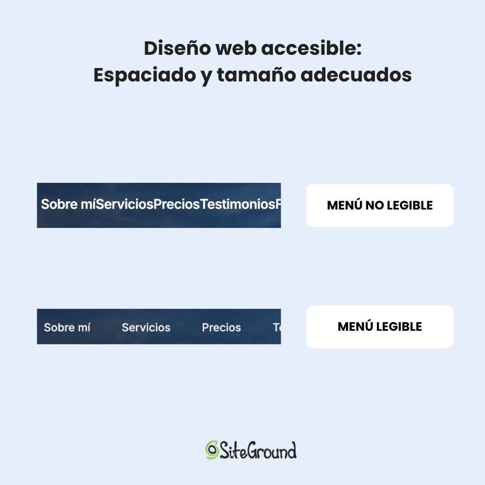 Comparación entre botones pequeños y demasiado juntos y una disposición con botones más accesibles.